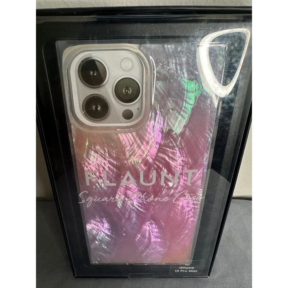 Flaunt Square Phone Case iPhone 13 Pro Max Pink Mother of Pearl Iridescent Shell